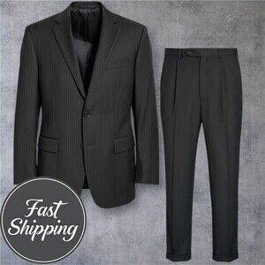 RALPH LAUREN Mens 2 Piece Suit Blazer Jacket 40L Pant 34Wx33L Black Wool Striped